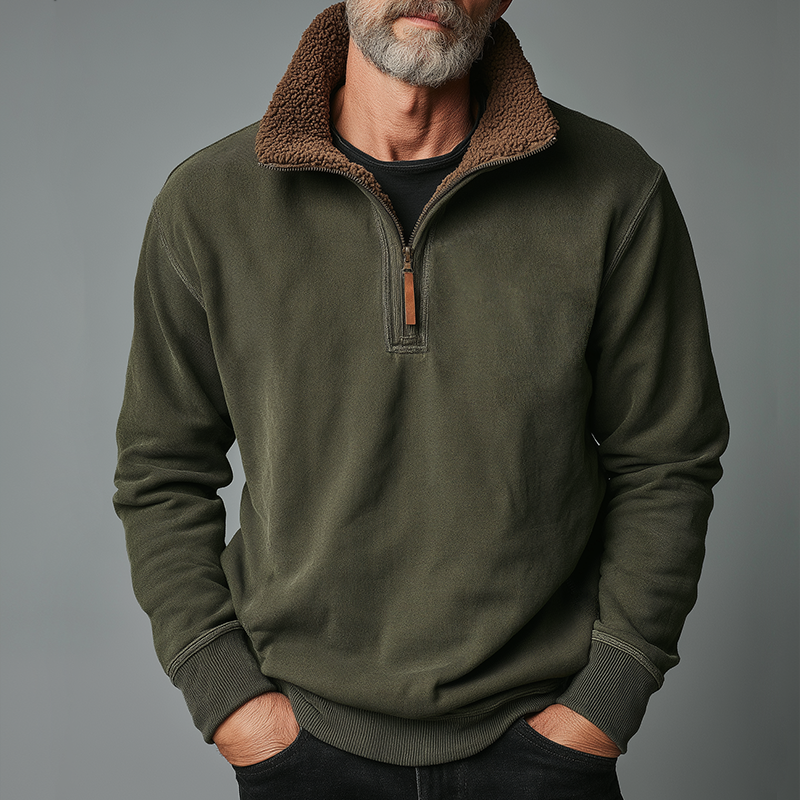 Men's Retro Casual Warm Zipper Neck Fleece Sweatshirt MTA1552I0TO