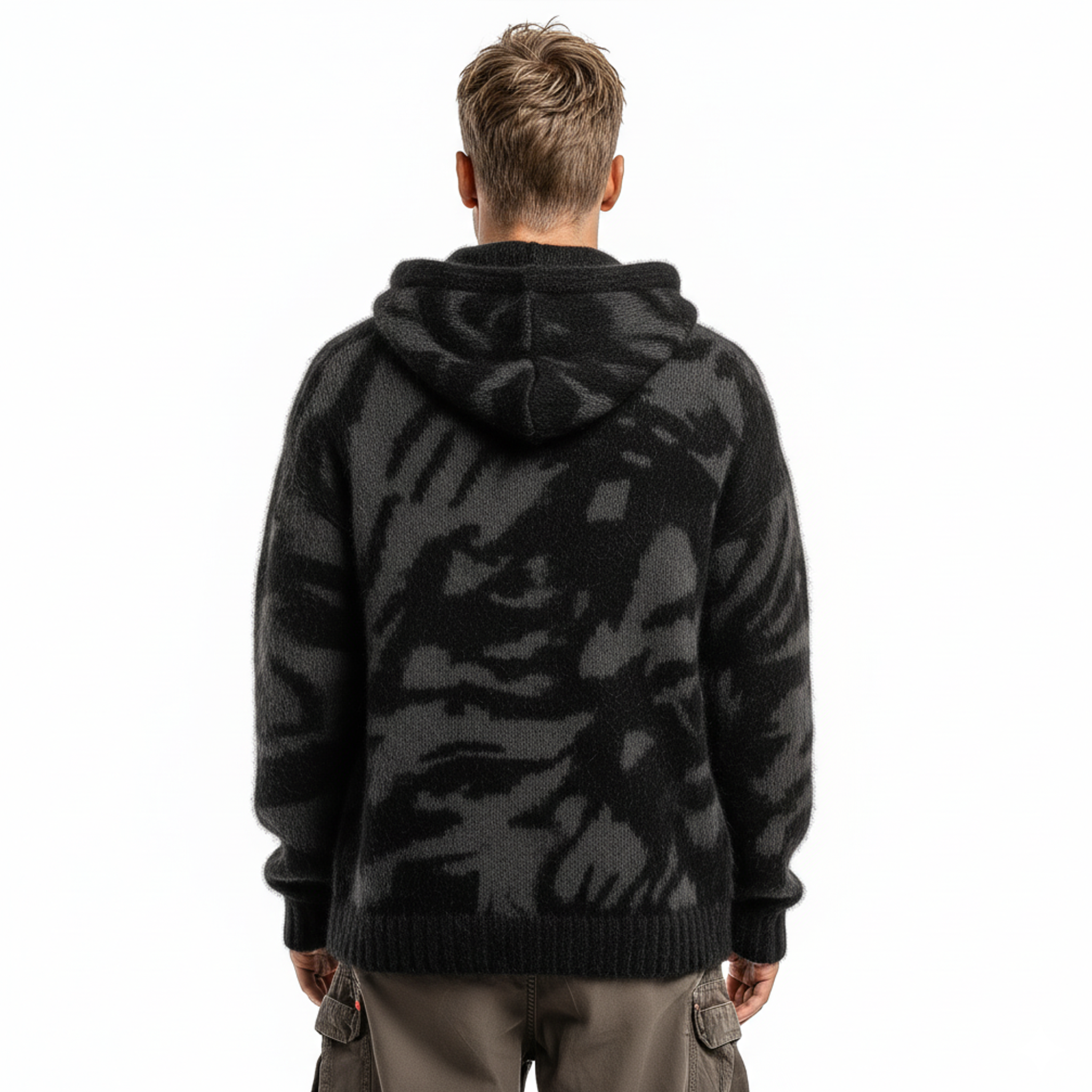 Men's Casual Fashionable Hooded Zebra Print Knitted Cardigan MTA1726J2K