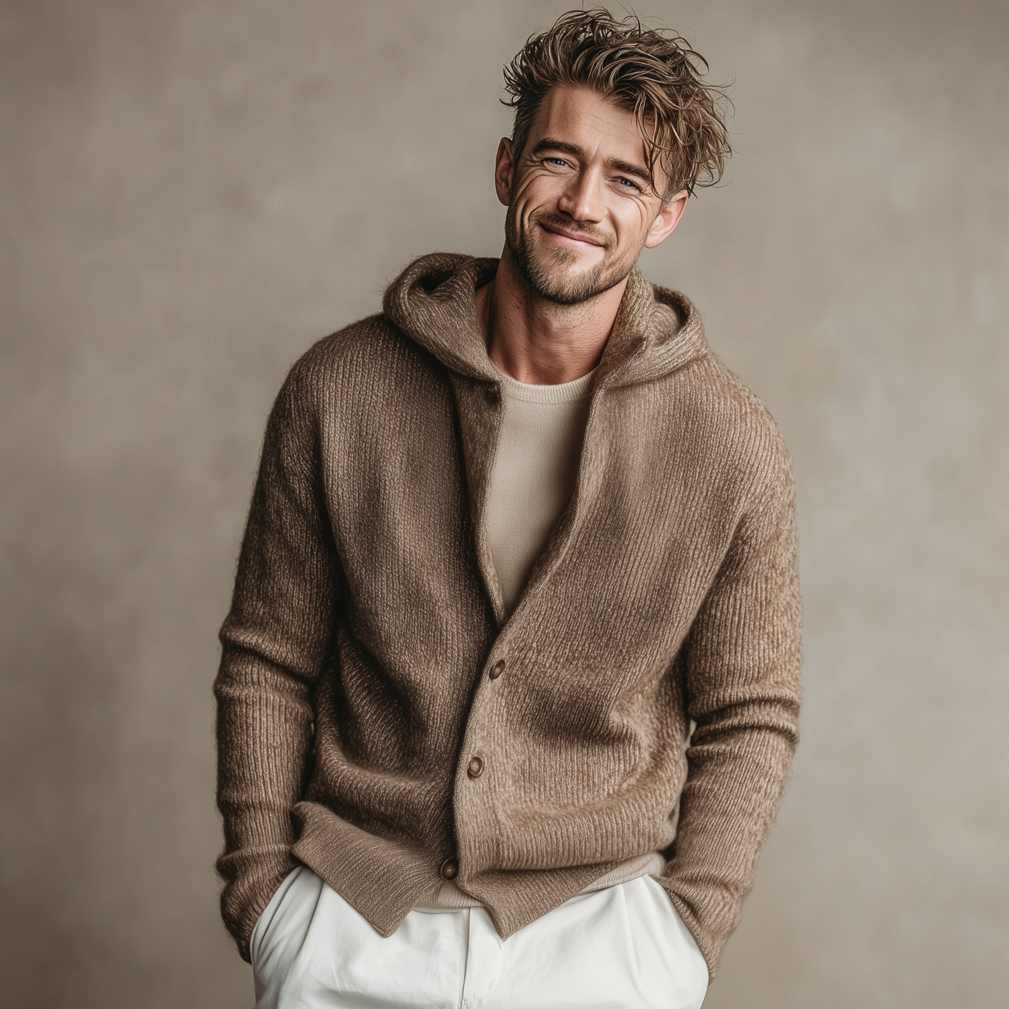 Men's Classic Casual Hooded Knit Cardigan MTA1374J5K