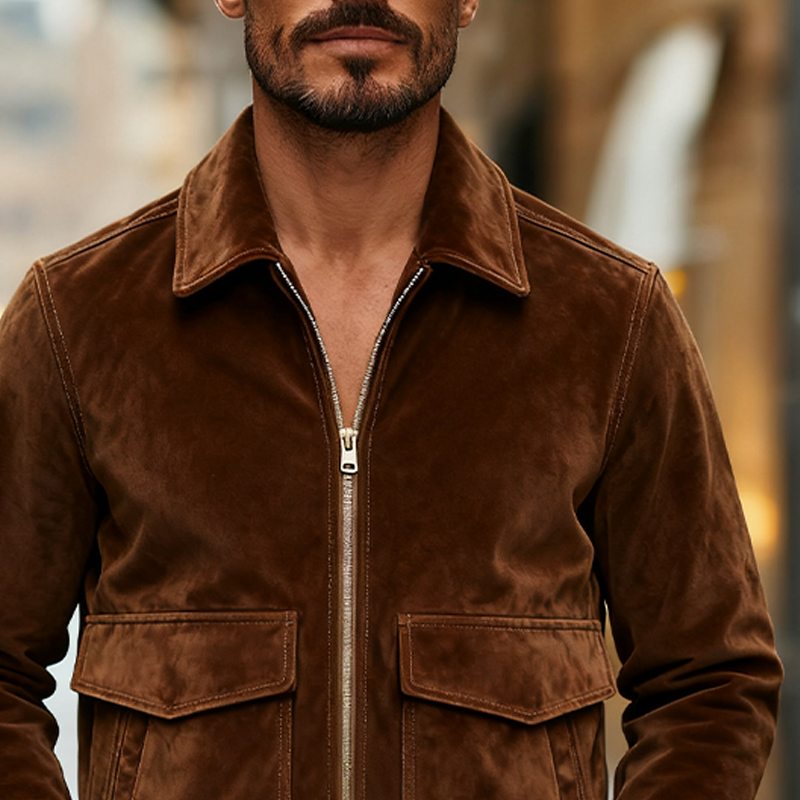 Men's Vintage Western Faux Suede Lapel Zip-Up Jacket MTA1746J2X