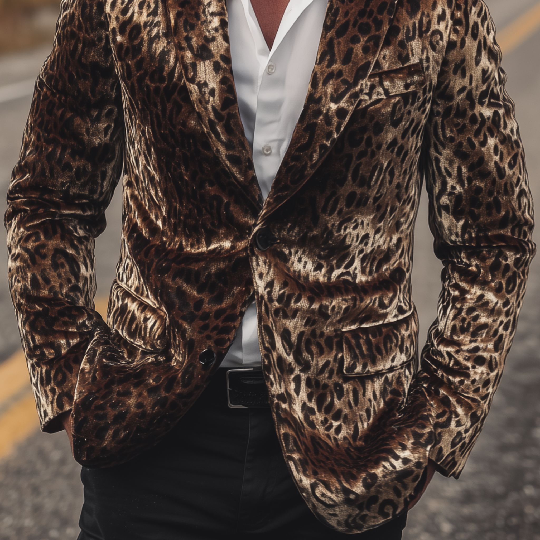 Men's Classic Vintage Western Style Leopard Print Velvet Single-breasted Blazer MTA2803H4K