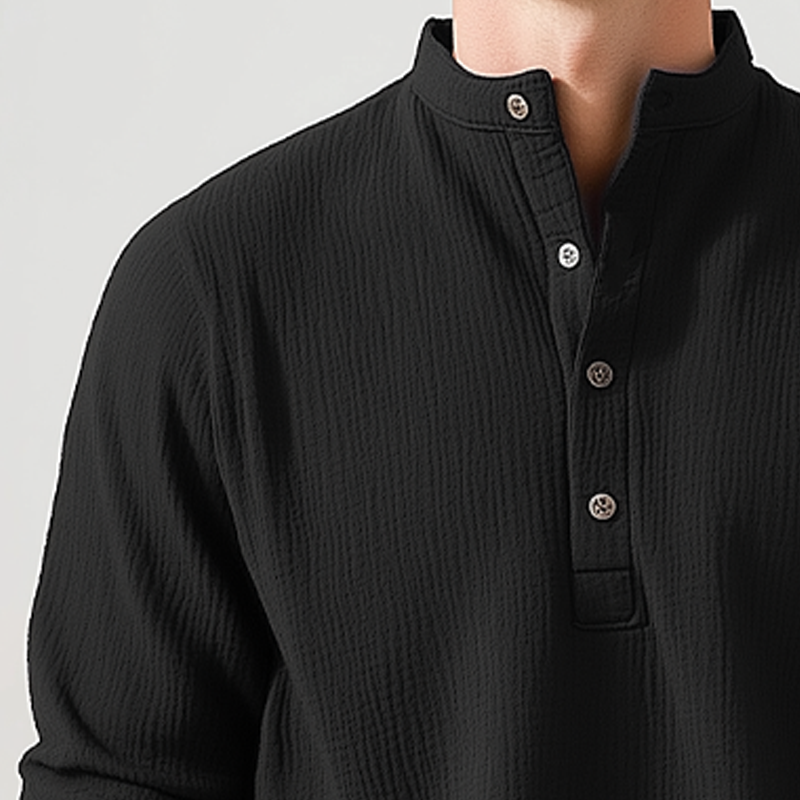 Men's Basic Henley Collar Textured Long Sleeve T-Shirt MTA0454H2U