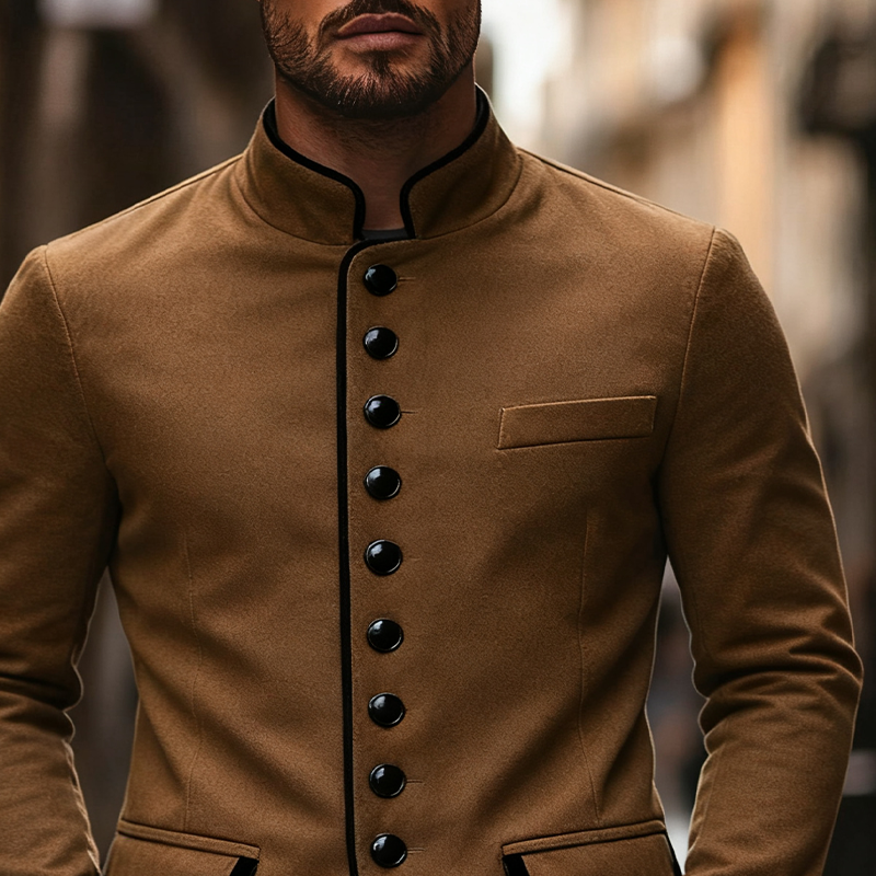 Men's Blend Contrast Color Stand Collar Single Breasted Slim Fit Jacket MTA2525J8X