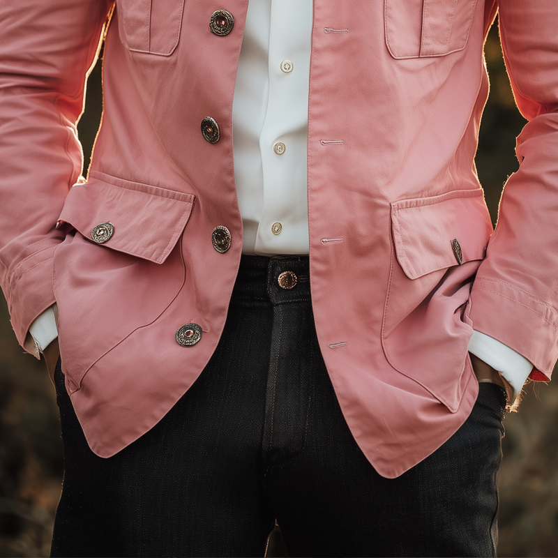 Men's Cotton Lapel Multi-pocket Single Breasted Epaulettes Casual Jacket MTA3073H3Z