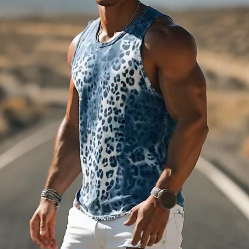 Men's Classic Retro Trendy Western Cowboy Style Cotton Gradient Leopard Print Tank Top MTA0878E2K