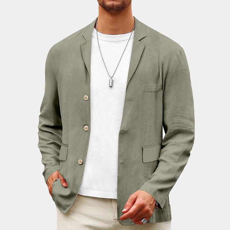 Men's Solid Color Cotton And Linen Single-Breasted Blazer MTA0316F4X