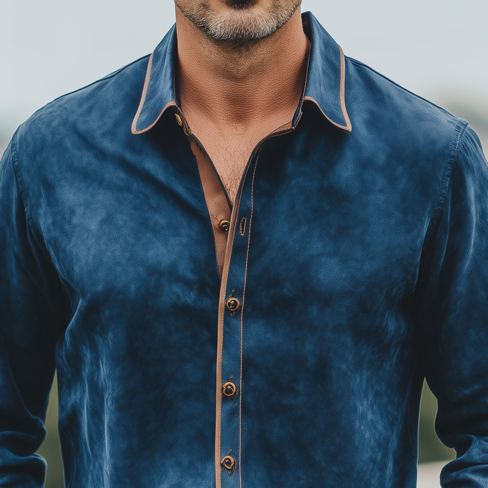 Men's Classic Casual Suede Fabric Patchwork Slim Long Sleeve Shirt MTA0417H7K