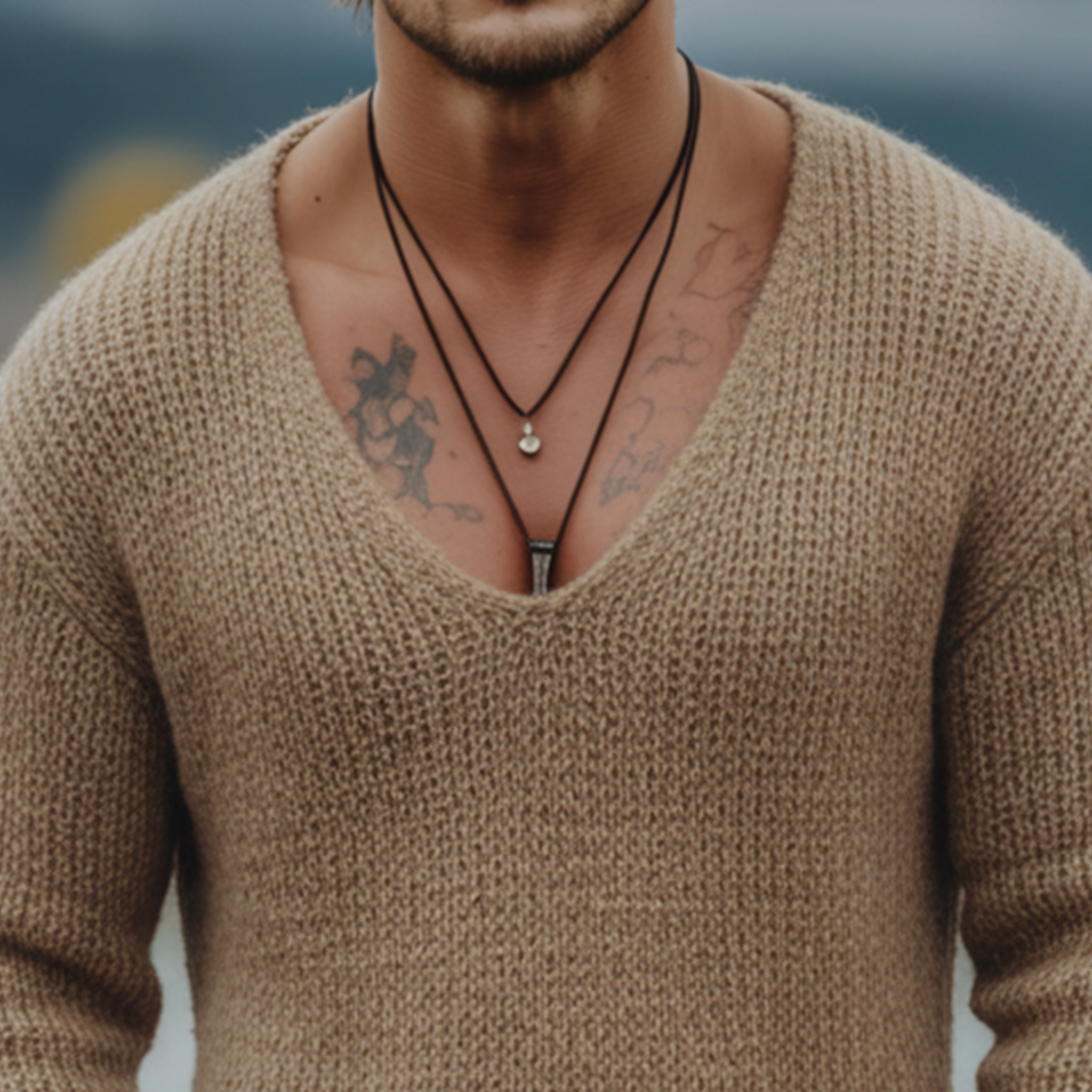 Men's Classic Western Tough Guy Style Deep V-neck Sweater MTA2717K8K