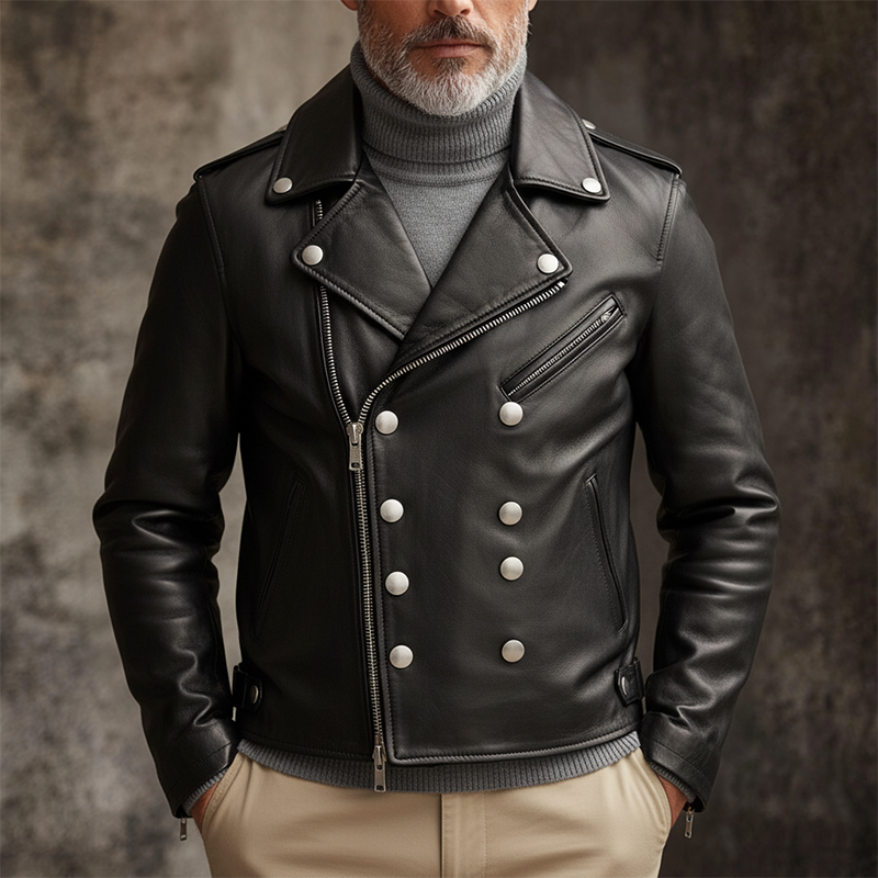 Men's Slim-fit Motorcycle Style Double-breasted Jacket MTA0597L6X