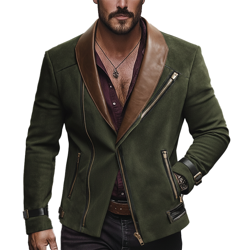 Men's Winter Retro Faux Suede Faux Leather Collar Zipper Jacket MTA0191L3P