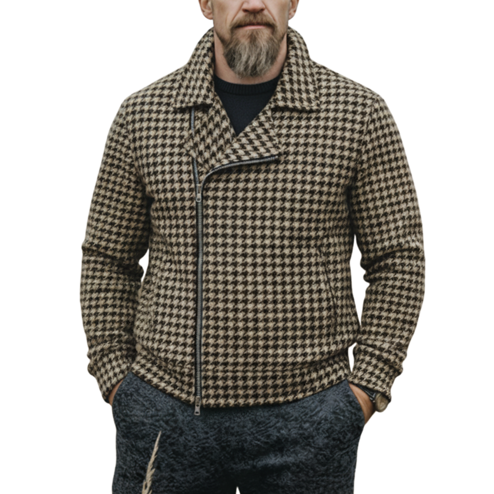 Men's Classic Retro Western Tough Style Lapel Faux Houndstooth Woolen Jacket MTA2754J9K