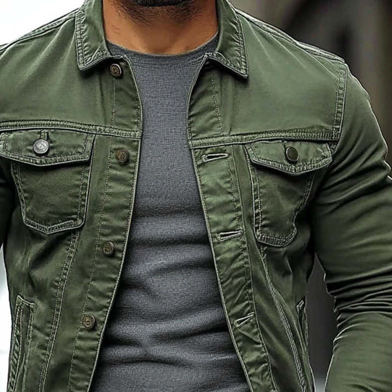 Men's Solid Color Slim Fit Single-breasted Lapel Denim Jacket MTA2042H5X
