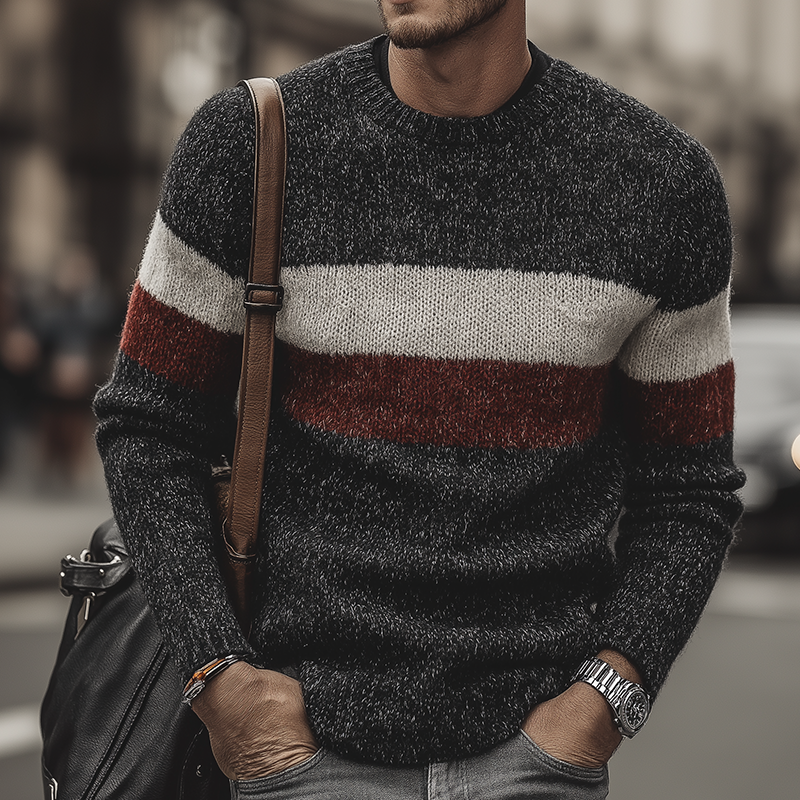 Men's Retro Casual Striped Colorblock Crew Neck Sweater MTA1072J9TO