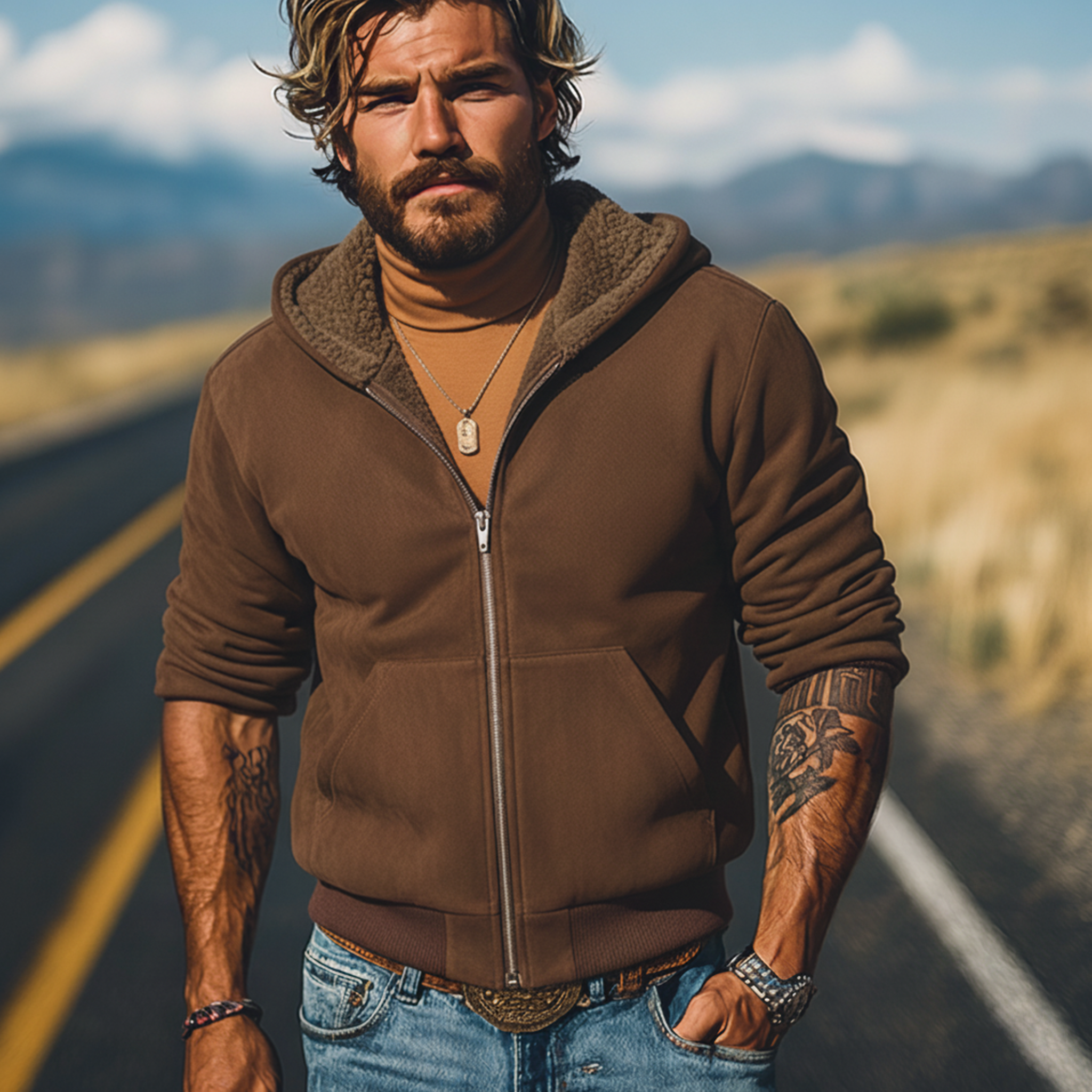 Men's Classic Retro Hooded Fleece-lined Faux Suede Jacket MTA0107K0K