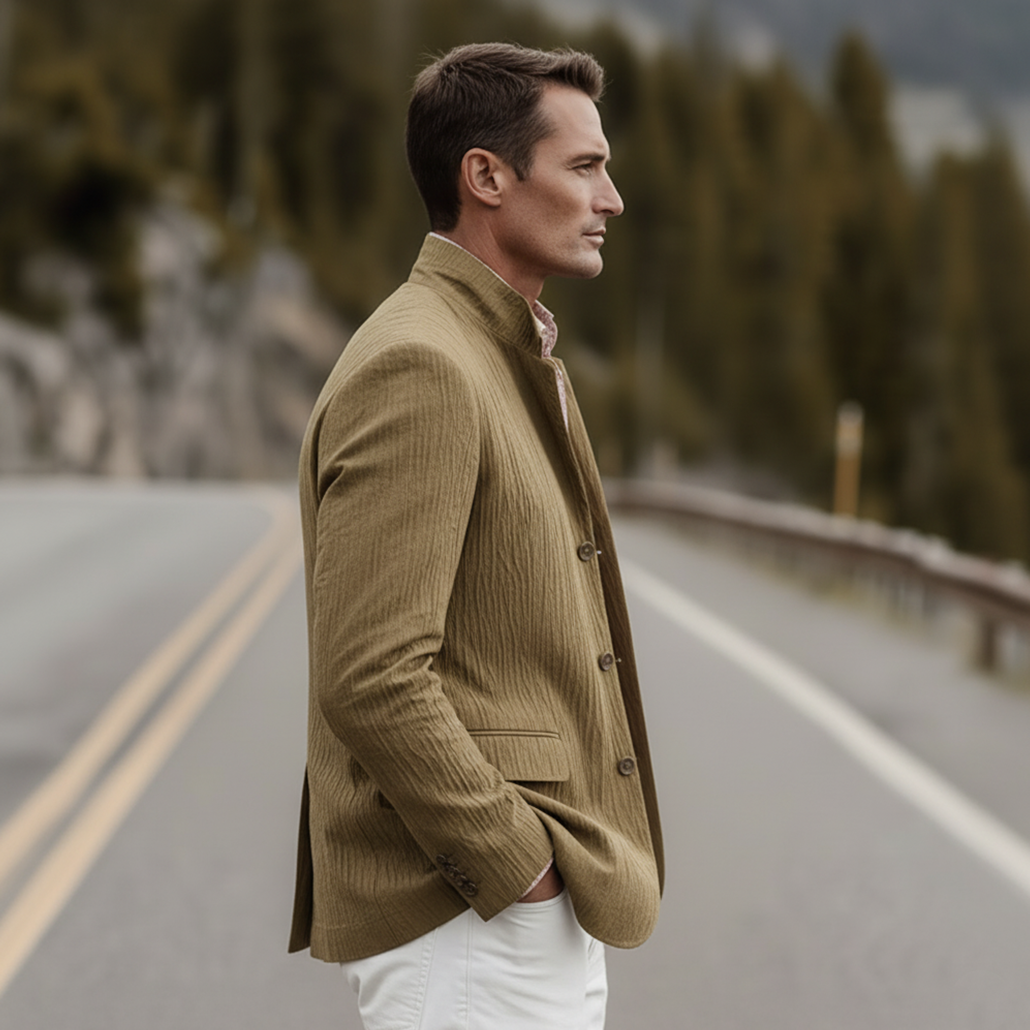 Men's Classic Vintage Stand-collar Textured Cotton Blend Jacket MTA2234L7K