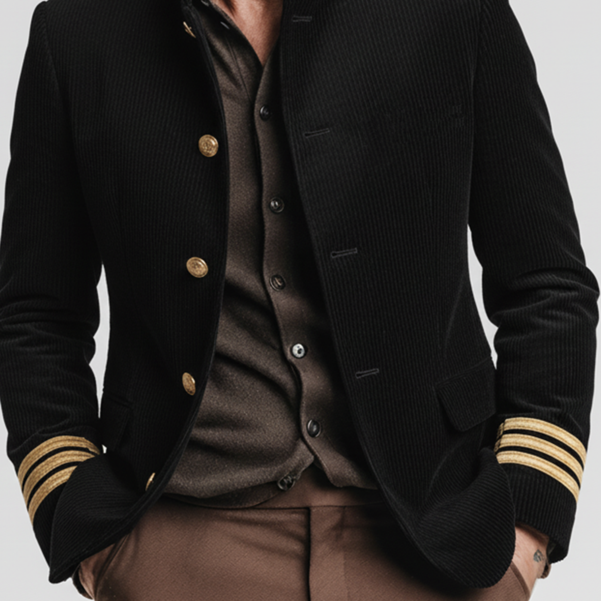 Men's Classic Corduroy Stand Collar Single-Breasted Jacket MTA1561K7K