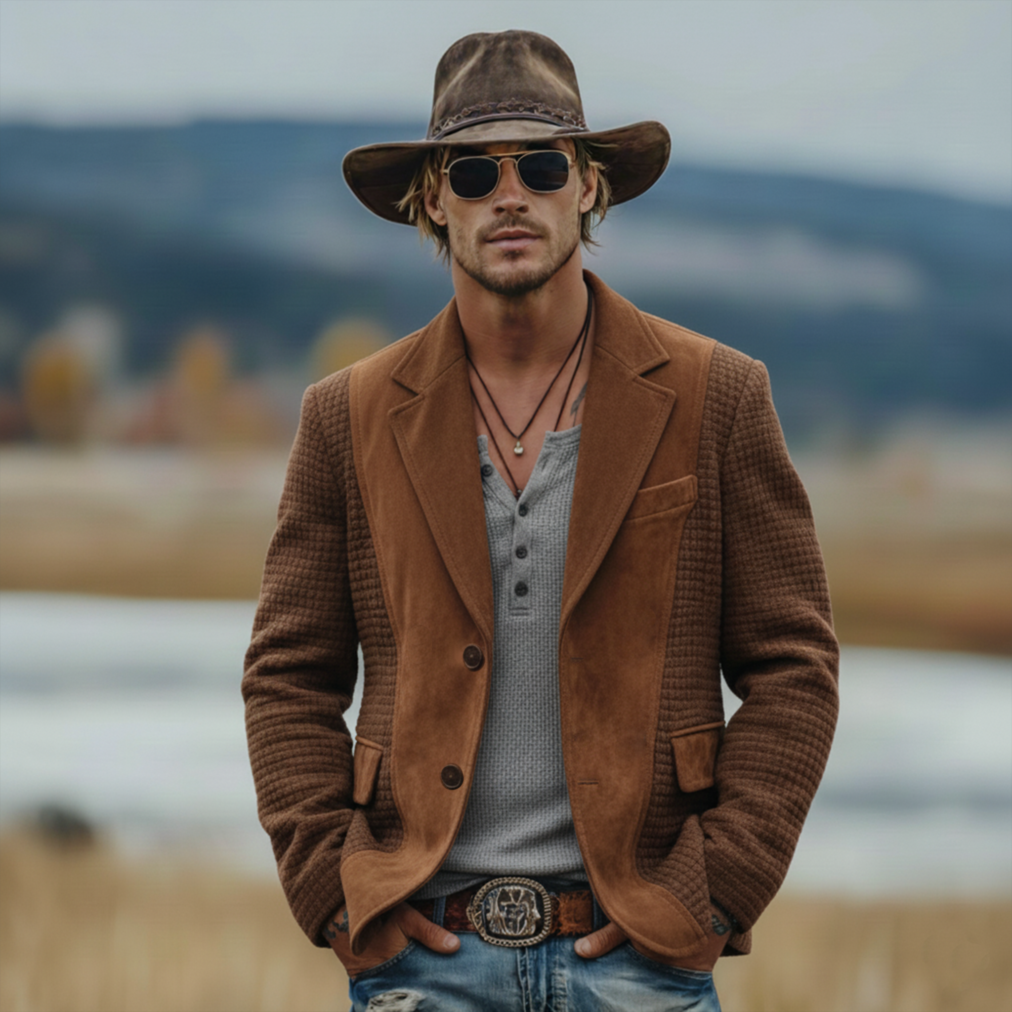 Men's Classic Vintage Western-style Faux Suede Single-breasted Blazer MTA0862L4K