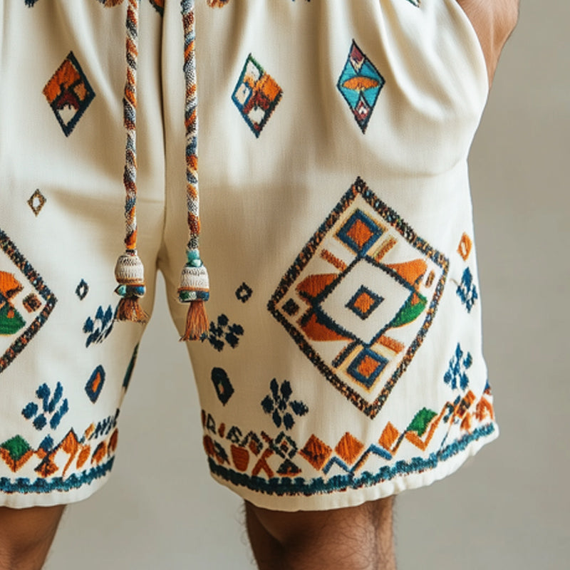 Men's Summer Multicolor Geometric Embroidered Shorts MTA0901E7U