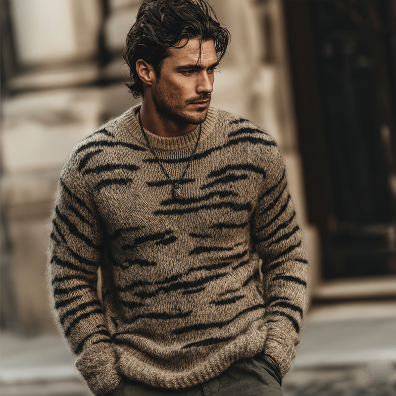 Men's Urban Tiger Stripe Crew Neck Knit Sweater MTA0419L1U