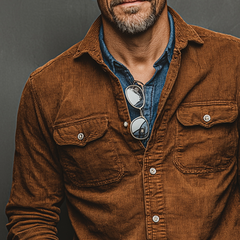 Men's Retro Casual Corduroy Lapel Shirt Jacket MTA2884K8TO