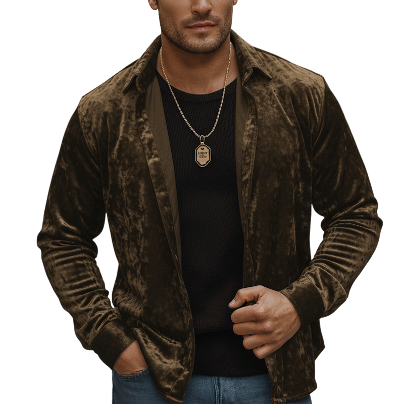 Men's Urban Luxury Velvet Casual Button-Down Long-Sleeve Shirt MTA2340L8U