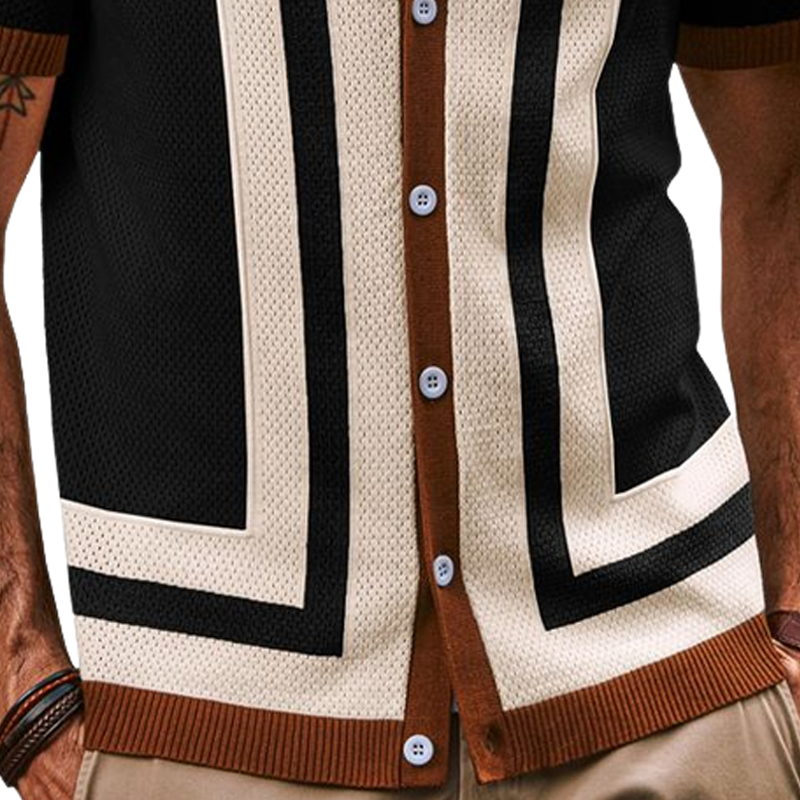 Men's Summer Classic Colorblock Knitted Short Sleeve T-Shirt MTA2482F8U