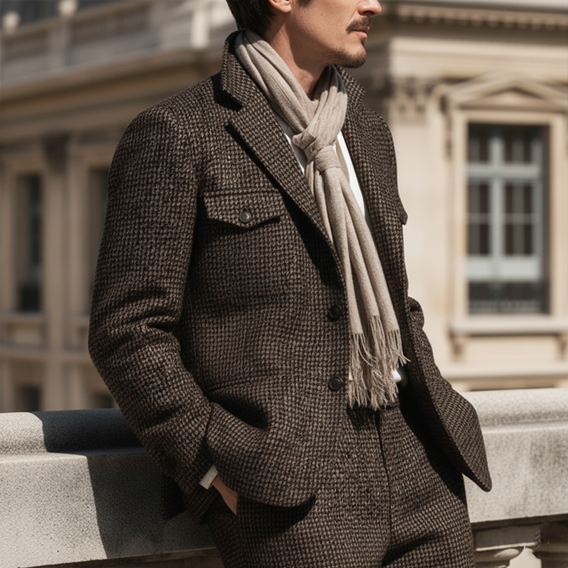 Men's Retro Plaid Two-Button Notched Collar Jacket MTA2161K6U