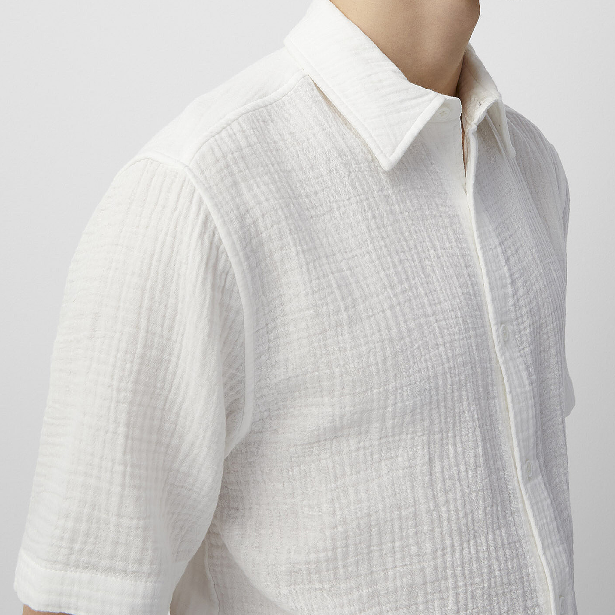 Men's Spring And Summer Casual Pleated Cotton Blended Short Sleeve Shirt MTA1846G9K