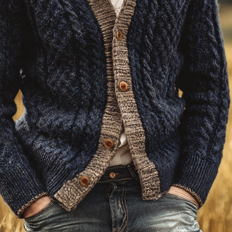Men's Colorblock Knit Stand Collar Single Breasted Cardigan MTA3004H1Z