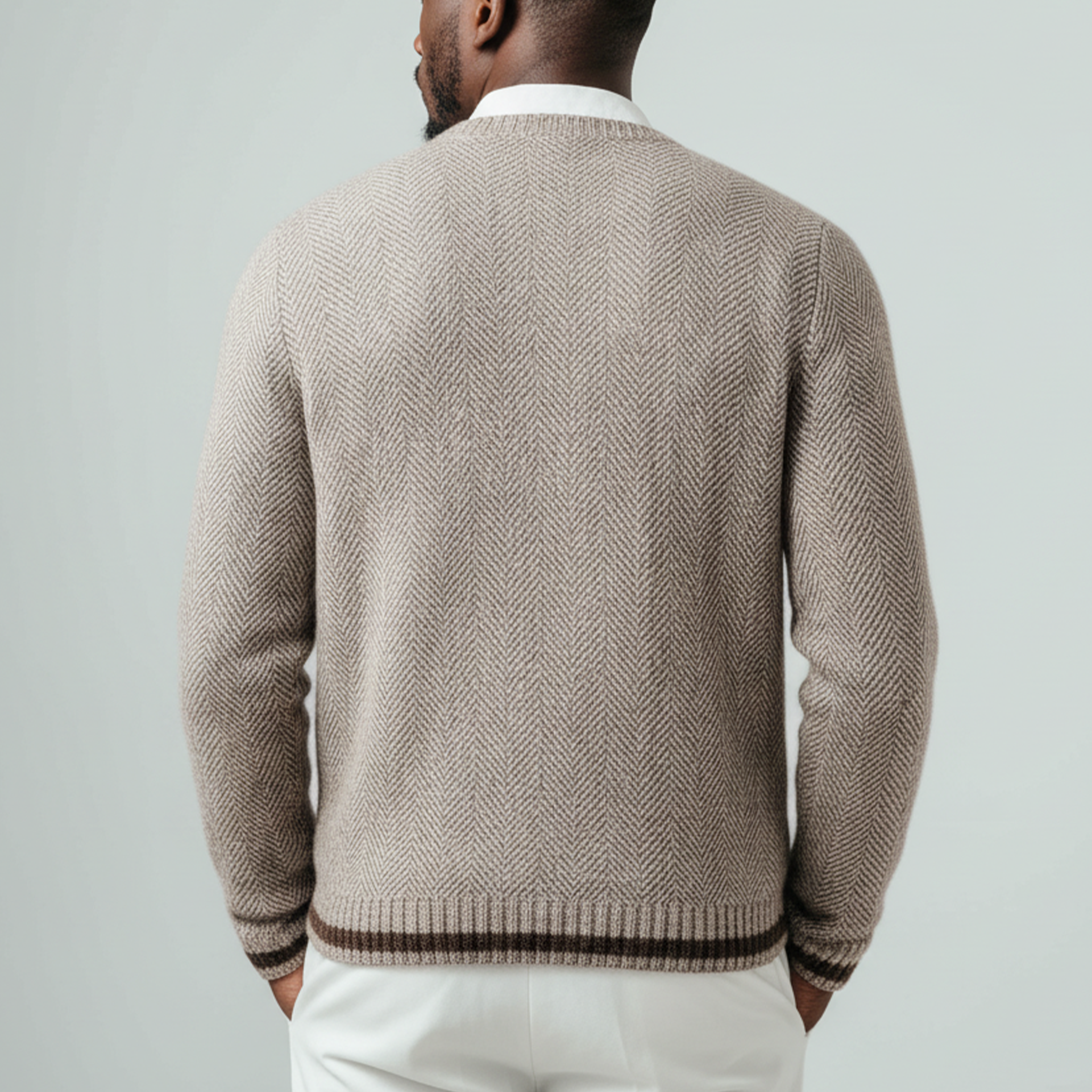 Men's Classic Casual Crew Neck Herringbone Knit Sweater MTA1369J0K