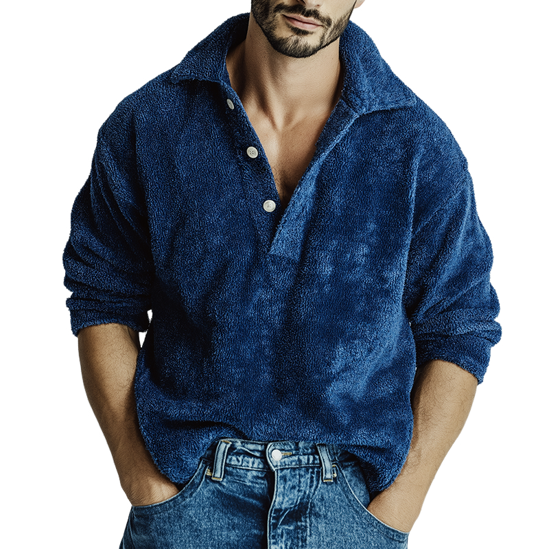 Men's Retro Casual Plush Pullover Collar Button-Up Sweatshirt MTA2898J8TO