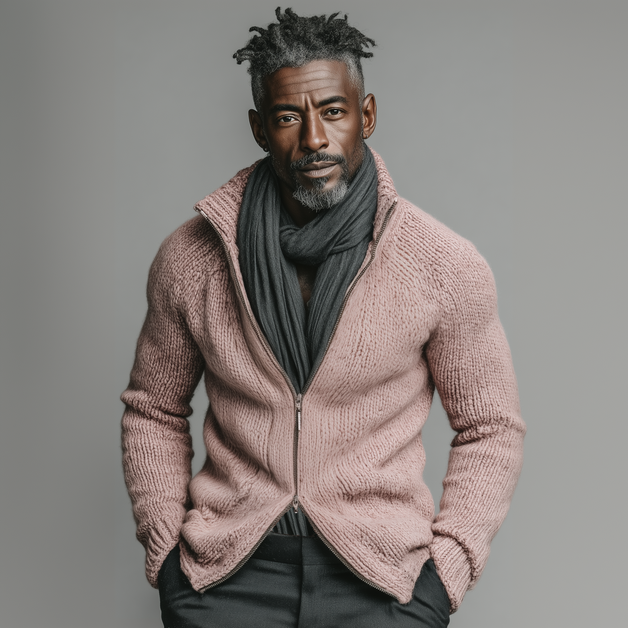 Men's Classic Casual Stand-up Collar Pink Zipper Slim Fit Knitted Cardigan MTA1880I6K