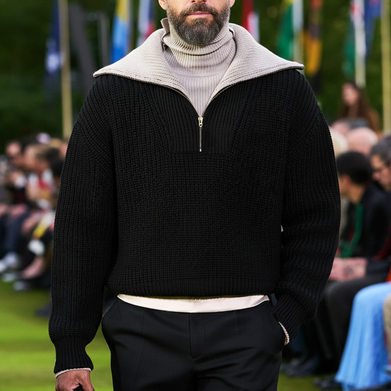 Men's Retro Design Zipper Collar Knit Sweater MTA1046K3U