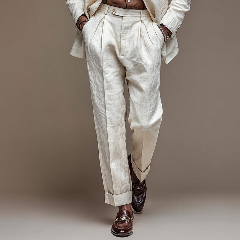 Men's Retro Casual Cotton Linen Blazer Two-Piece Set MTZ0419B0TO