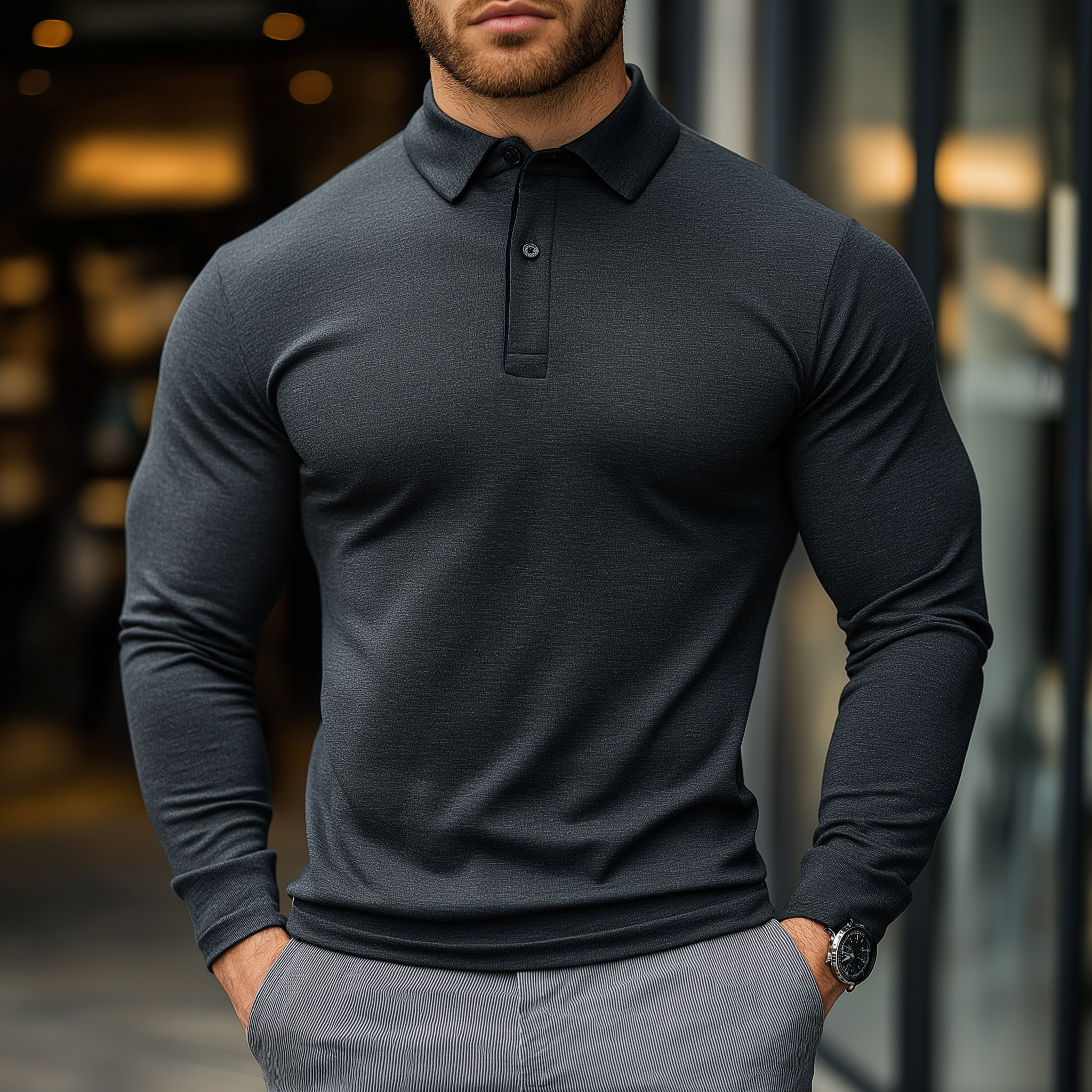 Men's Stylish And Simple Solid-color Slim-fit Button-down Polo Shirt MTA0830L1P