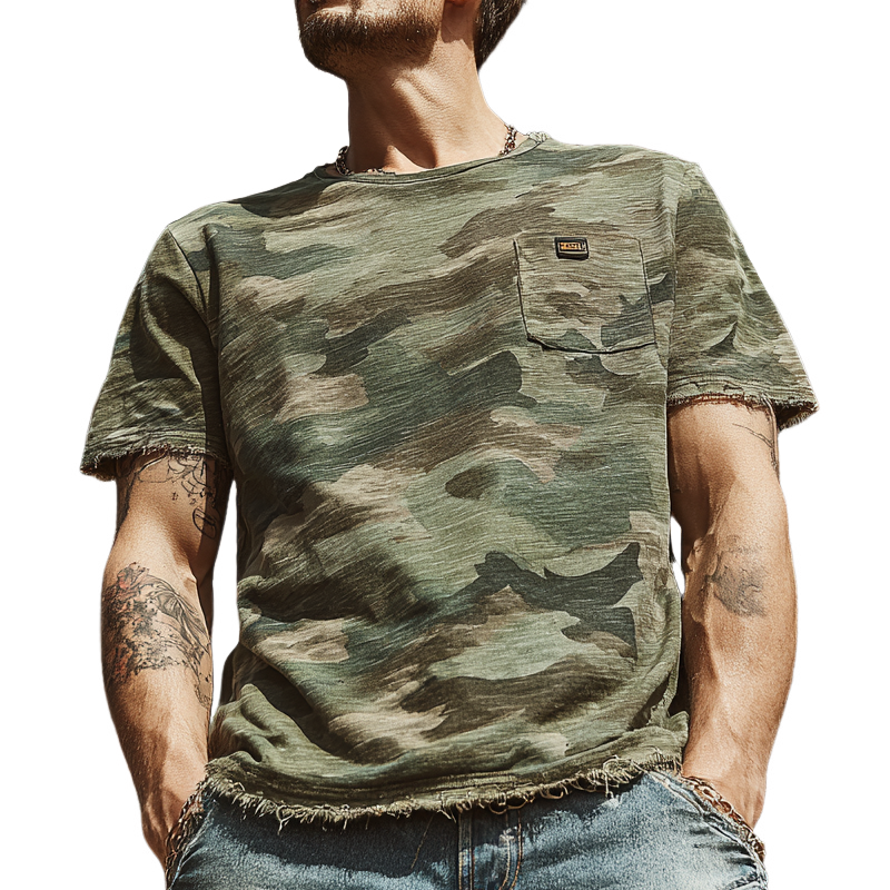 Men's Camouflage Print Brushed Short Sleeve Crew Neck T-Shirt MTA1984F7X