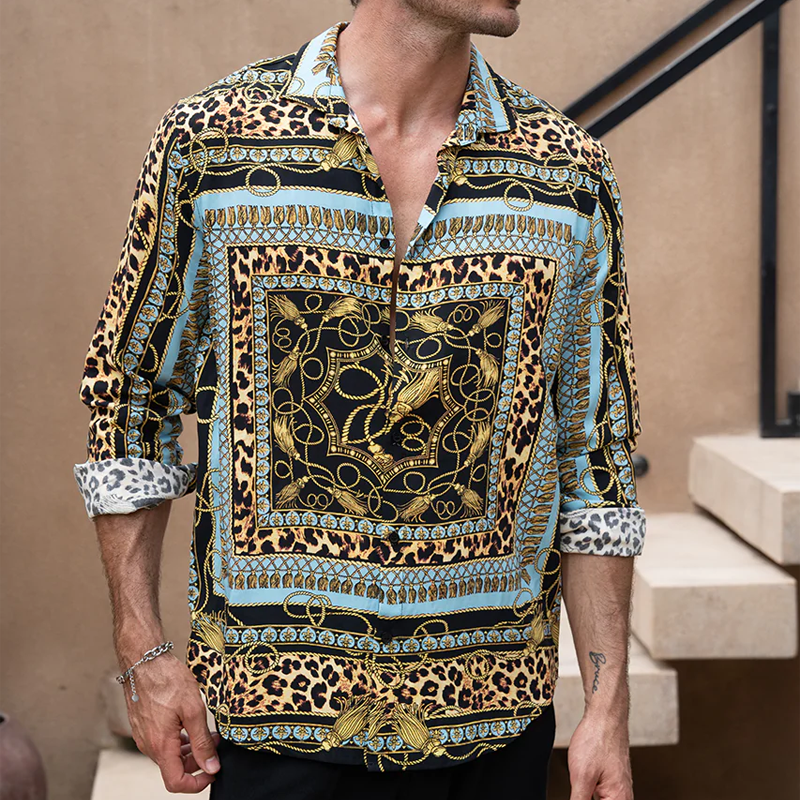 Men's Classic Vintage Cotton Blend Printed Long Sleeve Shirt MTA1454G8K