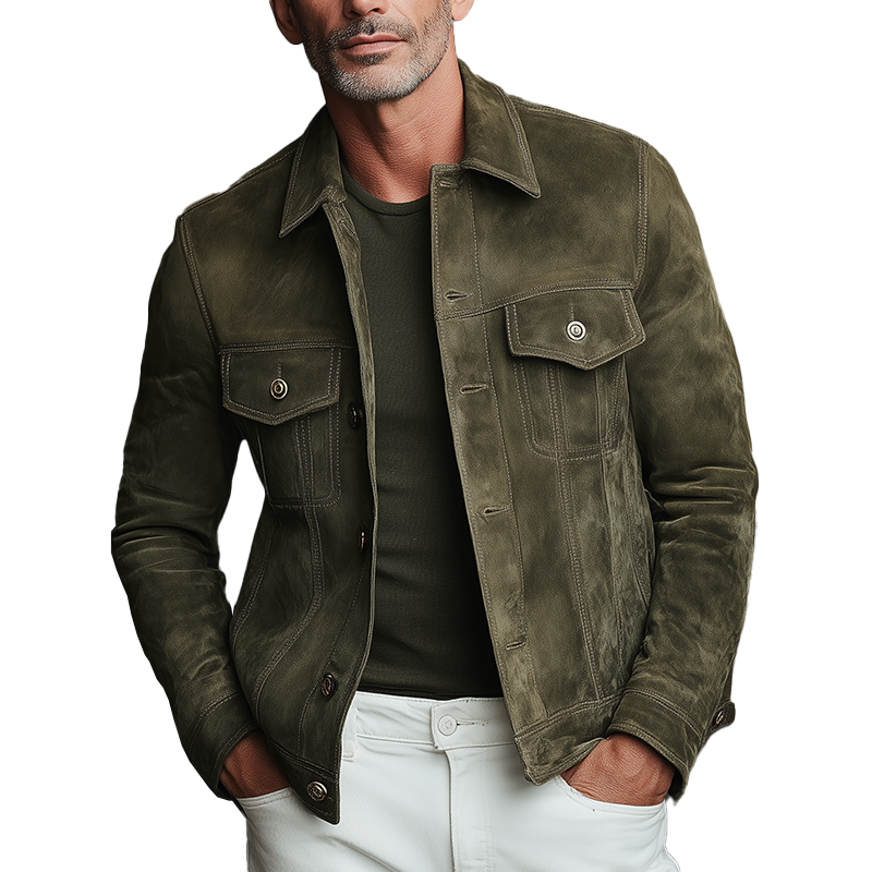 Men's Solid Color Faux Suede Vintage Casual Jacket MTA2741H2P