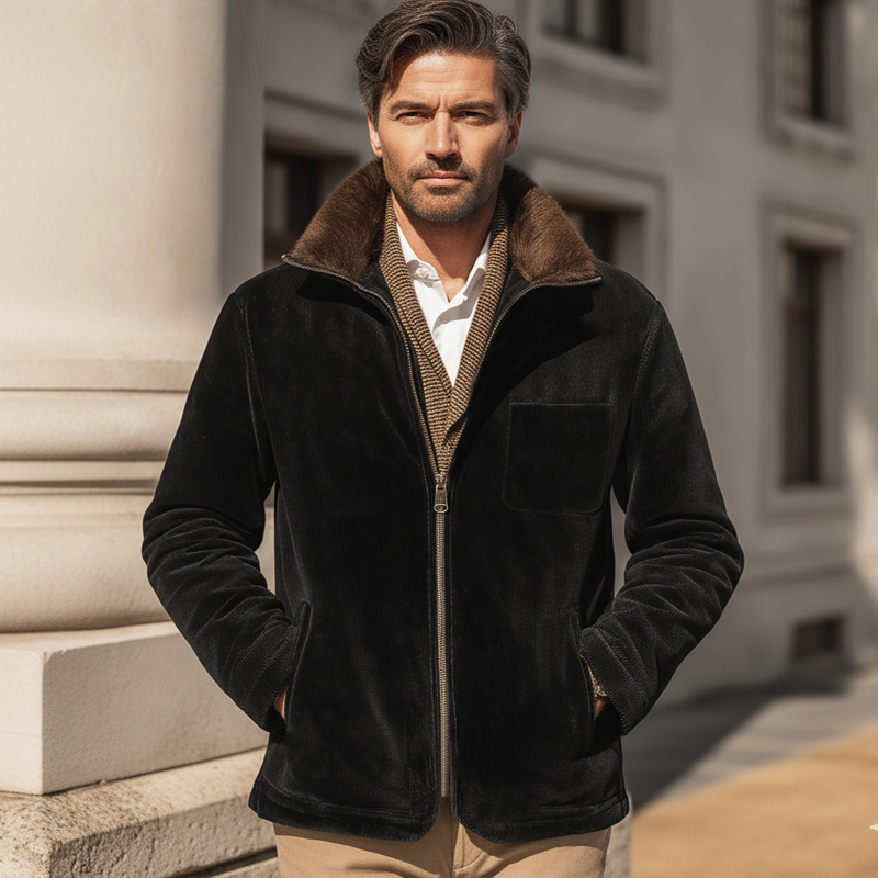 Men's Urban Corduroy Fur Collar And Zipper Jacket MTA2427K0U