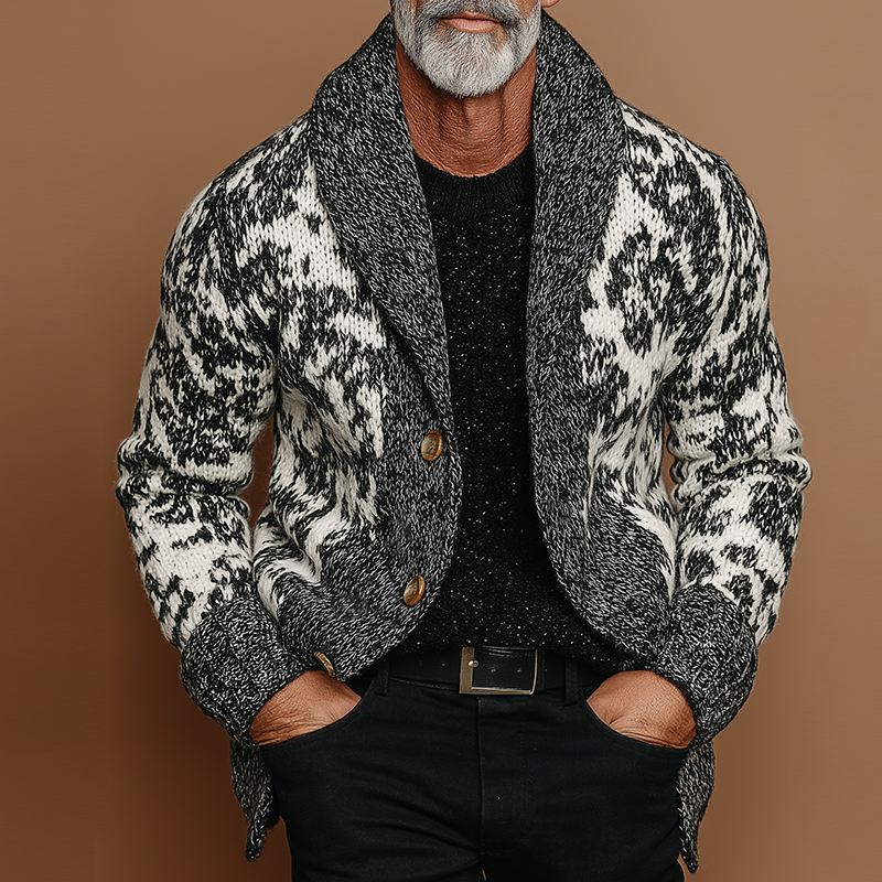 Men's Retro Casual Knitted Floral Color-Blocked Cardigan MTA0612K9TO