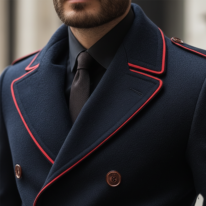 Men's Winter Fashion Color-Blocked Double-Breasted Faux Wool Jacket MTA1725K9P