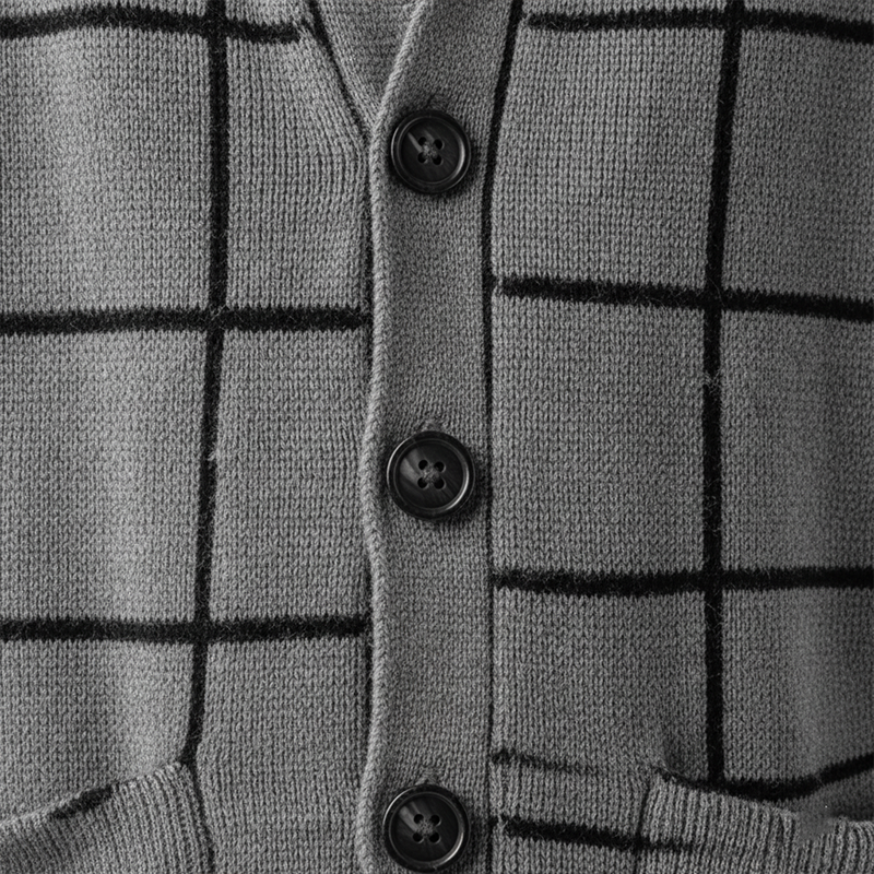 Men's Simple Plaid Cotton Knit Lapel Cardigan MTA1677J1P