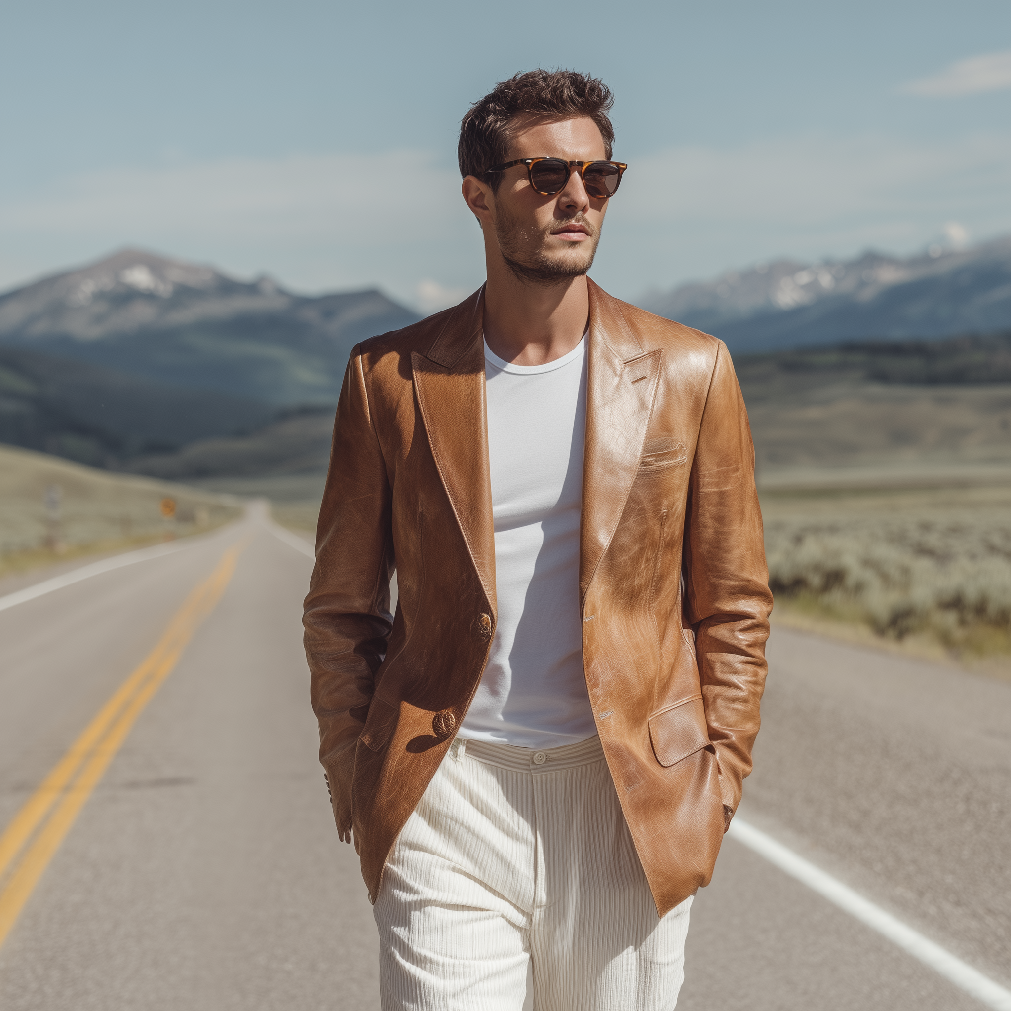 Men's Fashion Retro Textured Leather Single-breasted Slim-fit Blazer MTA0458H1K