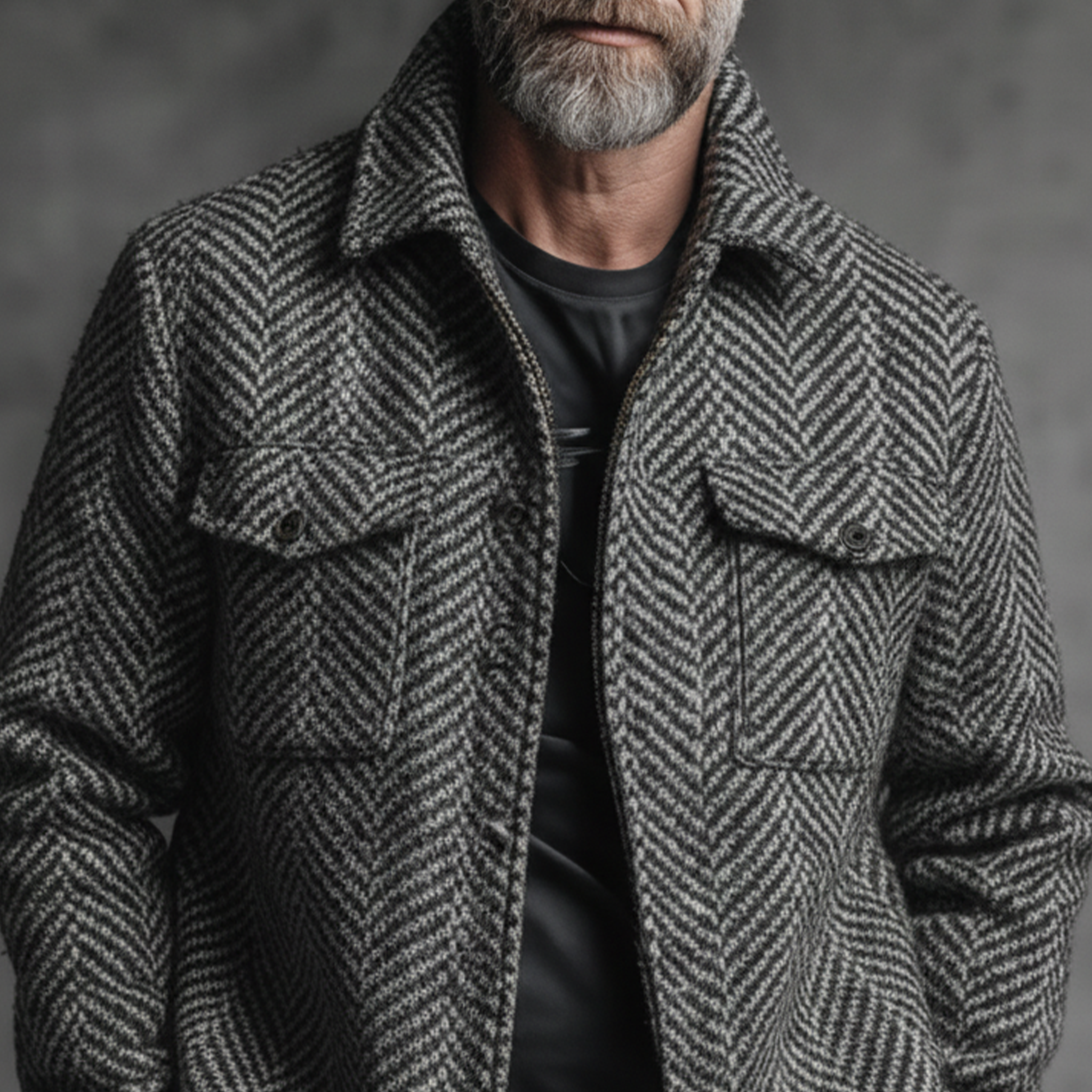 Men's Classic Casual Lapel Faux Herringbone Wool Zipper Jacket MTA1312J5K