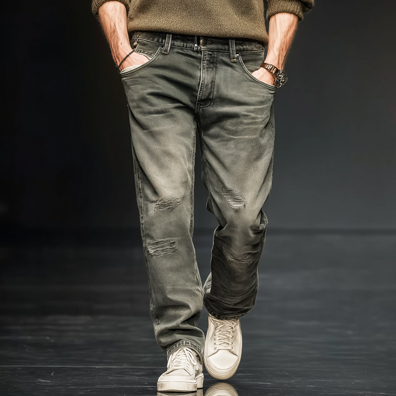 Men's Classic Stylish Gray-green Straight Jeans MTA2480J2U
