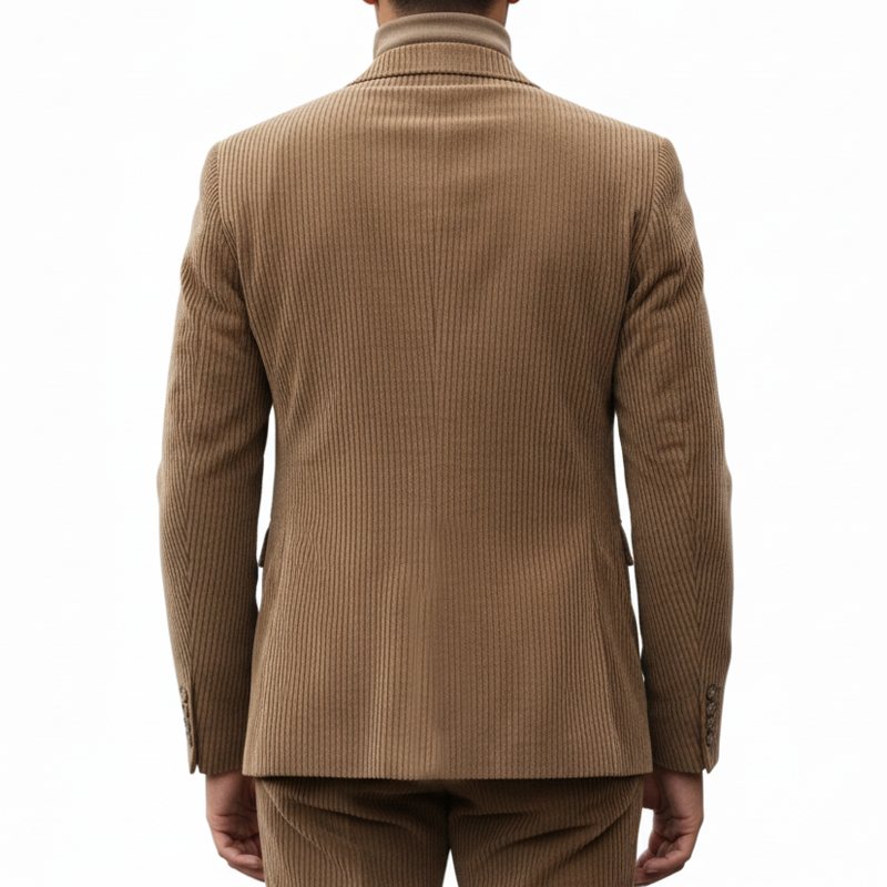 Men's Classic Camel Corduroy Double-Breasted Double-Slit Blazer MTA3095J7U