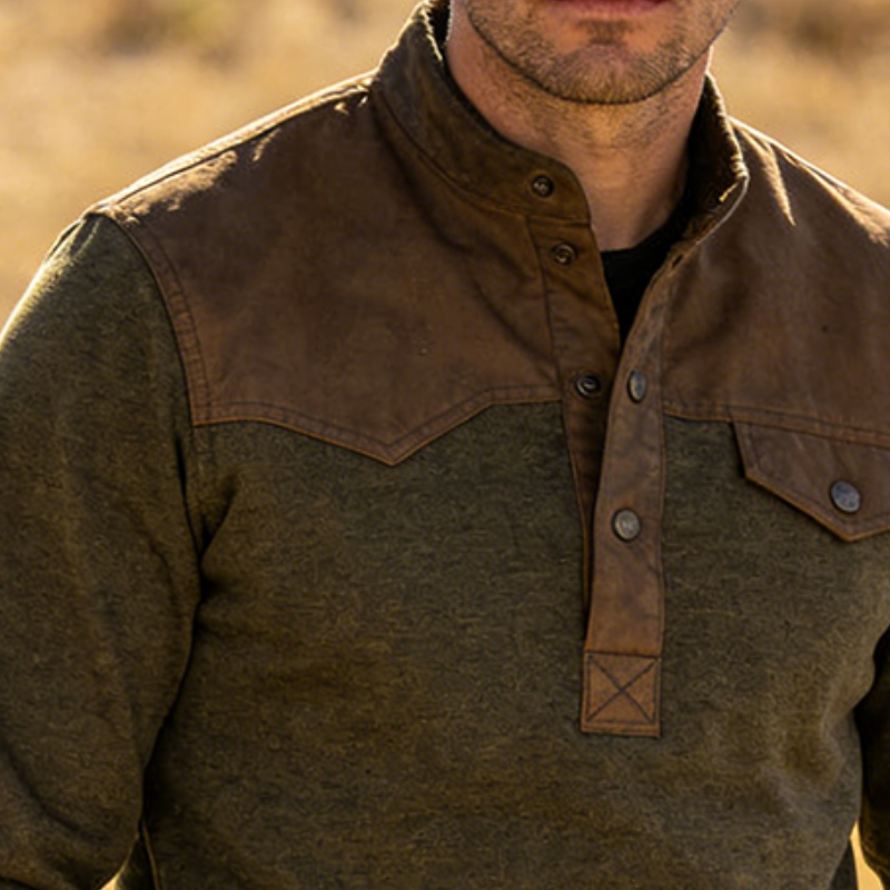 Men's Retro Casual Patchwork Stand Collar Button Outdoor Sweatshirt MTA1267L0TO