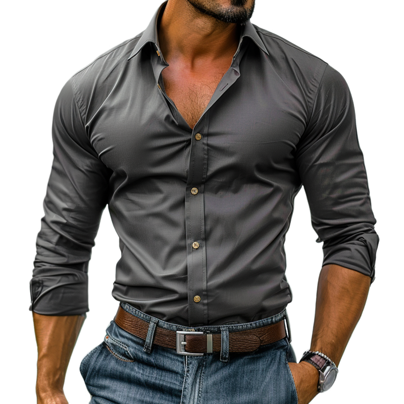 Stylish Lapel Cool Pure Color Shirt