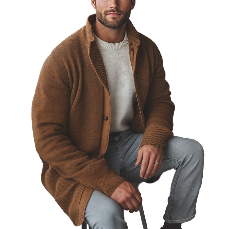 Men's Simple Cotton Yarn Knitted Loose Button-Up Cardigan MTA2628K0P