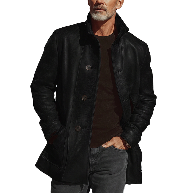 Men's Winter Vintage PU Faux Leather Button-up Jacket MTA1012L2P